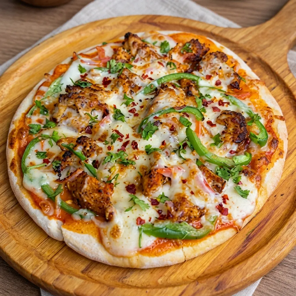 Tandoori chicken pizza at Oven Delight Winnipeg - pizza and east Indian fusion